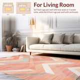 Ultra Soft Area Rug, Non Slip, Stain Resistant, Washable Area Rugs for Living Room, Bedroom, Contemporary Peach Geometric Fusion(Orange)