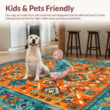 Ultra Soft Area Rug, Non Slip, Stain Resistant, Washable Area Rugs for Living Room, Bedroom, Eclectic Vintage Geometric Textures(Orange)
