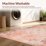 Ultra Soft Area Rug, Non Slip, Stain Resistant, Washable Area Rugs for Living Room, Bedroom, Chic Distressed Botanical Art(Pink)