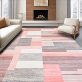 Ultra Soft Area Rug, Non Slip, Stain Resistant, Washable Area Rugs for Living Room, Bedroom, Artistic Pastel Boxed Patterns(Pink)