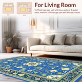 Ultra Soft Area Rug, Non Slip, Stain Resistant, Washable Area Rugs for Living Room, Bedroom, Rustic Cream and Blue Motif(Blue)