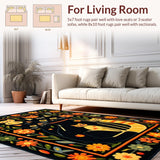 Ultra Soft Area Rug, Non Slip, Stain Resistant, Washable Area Rugs for Living Room, Bedroom, Whimsical Summer Flower Pattern(Black)