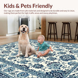 Ultra Soft Area Rug, Non Slip, Stain Resistant, Washable Area Rugs for Living Room, Bedroom, Charming Blue Botanical Illustration(White)