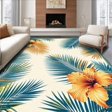 Ultra Soft Area Rug, Non Slip, Stain Resistant, Washable Area Rugs for Living Room, Bedroom, Lively Cream Orange Botanical Design(Orange)