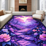 Ultra Soft Area Rug, Non Slip, Stain Resistant, Washable Area Rugs for Living Room, Bedroom, Radiant Floral Fantasy Aesthetic(Purple)