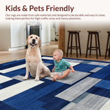 Ultra Soft Area Rug, Non Slip, Stain Resistant, Washable Area Rugs for Living Room, Bedroom, Artistic Square Grid Arrangement(Blue)
