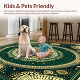Ultra Soft Area Rug, Non Slip, Stain Resistant, Washable Area Rugs for Living Room, Bedroom, Circular Sector Design Anti Slip Absorbent Natural Beige(Green)