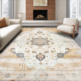 Area Featuring Vintage Medallion Design in Beige Tones(Beige)