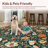 Ultra Soft Area Rug, Non Slip, Stain Resistant, Washable Area Rugs for Living Room, Bedroom, Serene Pastel Floral Fusion(Green)