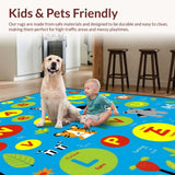 Ultra Soft Area Rug, Non Slip, Stain Resistant, Washable Area Rugs for Living Room, Bedroom, Cheerful Blue Animal Alphabet Art(White)