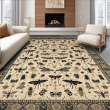 Ultra Soft Area Rug, Non Slip, Stain Resistant, Washable Area Rugs for Living Room, Bedroom, Classic Earth Tones with Insects(Beige)