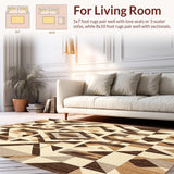 Ultra Soft Area Rug, Non Slip, Stain Resistant, Washable Area Rugs for Living Room, Bedroom, Brown Beige Area Geometric Modern Design(Beige)