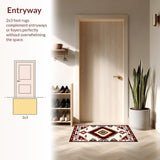Ultra Soft Area Rug, Non Slip, Stain Resistant, Washable Area Rugs for Living Room, Bedroom, Southwestern Ivory Bathroom Geometric Cotton Rug(Beige)