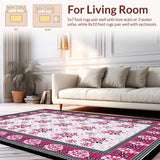 Ultra Soft Area Rug, Non Slip, Stain Resistant, Washable Area Rugs for Living Room, Bedroom, Bright Cheerful Daisy Emblem(Pink)