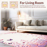 Ultra Soft Area Rug, Non Slip, Stain Resistant, Washable Area Rugs for Living Room, Bedroom, Adorable Enchanted Garden Design(Pink)
