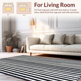 Ultra Soft Area Rug, Non Slip, Stain Resistant, Washable Area Rugs for Living Room, Bedroom, Bold Black & White Stripe Rug: Modern Geometric Entryway Carpet(Black)
