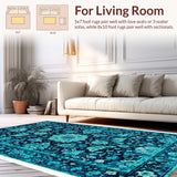 Ultra Soft Area Rug, Non Slip, Stain Resistant, Washable Area Rugs for Living Room, Bedroom, Boho Distressed Navy Teal Living Room Rug(Blue)
