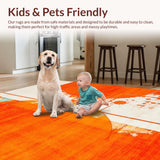 Ultra Soft Area Rug, Non Slip, Stain Resistant, Washable Area Rugs for Living Room, Bedroom, Bold Teal and Orange Geometric Fusion(Orange)