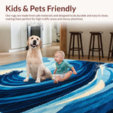 Ultra Soft Area Rug, Non Slip, Stain Resistant, Washable Area Rugs for Living Room, Bedroom, Tranquil Oceanic Abstract Waves(Blue)