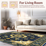 Ultra Soft Area Rug, Non Slip, Stain Resistant, Washable Area Rugs for Living Room, Bedroom, Flower Area(Blue)