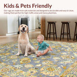 Ultra Soft Area Rug, Non Slip, Stain Resistant, Washable Area Rugs for Living Room, Bedroom, Luxurious Gold-Hued Botanical Design(Gray)