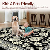 Ultra Soft Area Rug, Non Slip, Stain Resistant, Washable Area Rugs for Living Room, Bedroom, Eclectic Abstract Floral Motif(Black)