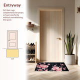 Ultra Soft Area Rug, Non Slip, Stain Resistant, Washable Area Rugs for Living Room, Bedroom, Luxurious Colorful Cherry Petals Design(Black)