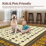 Ultra Soft Area Rug, Non Slip, Stain Resistant, Washable Area Rugs for Living Room, Bedroom, Botanical Plaid Geometric Boho(Beige)