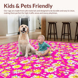 Ultra Soft Area Rug, Non Slip, Stain Resistant, Washable Area Rugs for Living Room, Bedroom, Cheerful Garden-Inspired Decor(Pink)