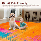 Ultra Soft Area Rug, Non Slip, Stain Resistant, Washable Area Rugs for Living Room, Bedroom, Stylish Abstract Color Burst Theme(Orange)