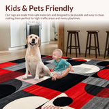 Ultra Soft Area Rug, Non Slip, Stain Resistant, Washable Area Rugs for Living Room, Bedroom, Dynamic Monochrome Rhythm Patterns(Red)