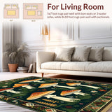 Ultra Soft Area Rug, Non Slip, Stain Resistant, Washable Area Rugs for Living Room, Bedroom, Rustic Mushroom Botanical Motif(Green)