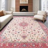 Ultra Soft Area Rug, Non Slip, Stain Resistant, Washable Area Rugs for Living Room, Bedroom, Elegant Vintage Rose Theme(White)