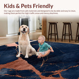 Ultra Soft Area Rug, Non Slip, Stain Resistant, Washable Area Rugs for Living Room, Bedroom, Navy Blue Marble Nursery Rug with Gold Accents(Blue)
