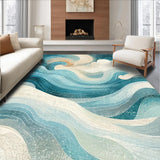Ultra Soft Area Rug, Non Slip, Stain Resistant, Washable Area Rugs for Living Room, Bedroom, Abstract Ocean Swirl Pattern with Nautical Shell Accents(Blue)