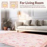 Ultra Soft Area Rug, Non Slip, Stain Resistant, Washable Area Rugs for Living Room, Bedroom, Sophisticated Minimalist Flower Style(Pink)