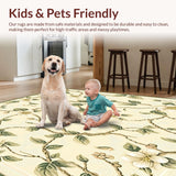 Ultra Soft Area Rug, Non Slip, Stain Resistant, Washable Area Rugs for Living Room, Bedroom, Garden Bloom Accent Charming Flower Decorative Mat(Beige)