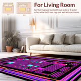 Ultra Soft Area Rug, Non Slip, Stain Resistant, Washable Area Rugs for Living Room, Bedroom, Energetic Vintage Pixelated Style(Pink)