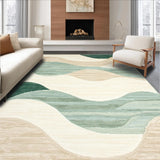 Deck Porch Abstract Wave Beige Sage Green Non Shedding Easy Clean(Beige)