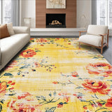 Ultra Soft Area Rug, Non Slip, Stain Resistant, Washable Area Rugs for Living Room, Bedroom, Elegant Warm Tones Floral Design(Yellow)