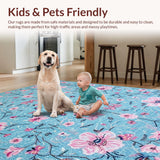 Ultra Soft Area Rug, Non Slip, Stain Resistant, Washable Area Rugs for Living Room, Bedroom, Whimsical Insect Patterned Textile(Blue)