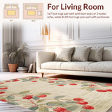 Ultra Soft Area Rug, Non Slip, Stain Resistant, Washable Area Rugs for Living Room, Bedroom, Fruit Inspired Coquette Bow Rug with Cherry Sprigs and Elegant Pink Highlights(Beige)