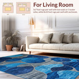 Ultra Soft Area Rug, Non Slip, Stain Resistant, Washable Area Rugs for Living Room, Bedroom, Elegant Blue Toned Transitional Design(Blue)