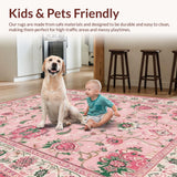 Ultra Soft Area Rug, Non Slip, Stain Resistant, Washable Area Rugs for Living Room, Bedroom, Delicate Watercolor Floral Impression(Pink)