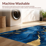 Ultra Soft Area Rug, Non Slip, Stain Resistant, Washable Area Rugs for Living Room, Bedroom, Sophisticated Gold Accented Pattern(Blue)