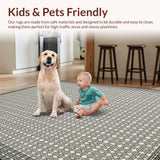 Ultra Soft Area Rug, Non Slip, Stain Resistant, Washable Area Rugs for Living Room, Bedroom, Textured Grid Design in Neutral Tones(Gray)
