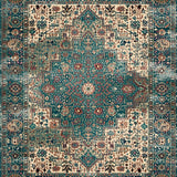 Ultra Soft Area Rug, Non Slip, Stain Resistant, Washable Area Rugs for Living Room, Bedroom, Eclectic Floral Patchwork Aesthetic(Blue)