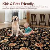 Ultra Soft Area Rug, Non Slip, Stain Resistant, Washable Area Rugs for Living Room, Bedroom, Luxurious Abstract Floral Fusion(Black)