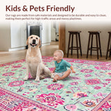 Ultra Soft Area Rug, Non Slip, Stain Resistant, Washable Area Rugs for Living Room, Bedroom, Stylish Minimalist Ogee Pattern(Pink)