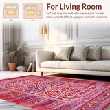 Ultra Soft Area Rug, Non Slip, Stain Resistant, Washable Area Rugs for Living Room, Bedroom, Rustic Vibrant Diamond Arrangement(Red)